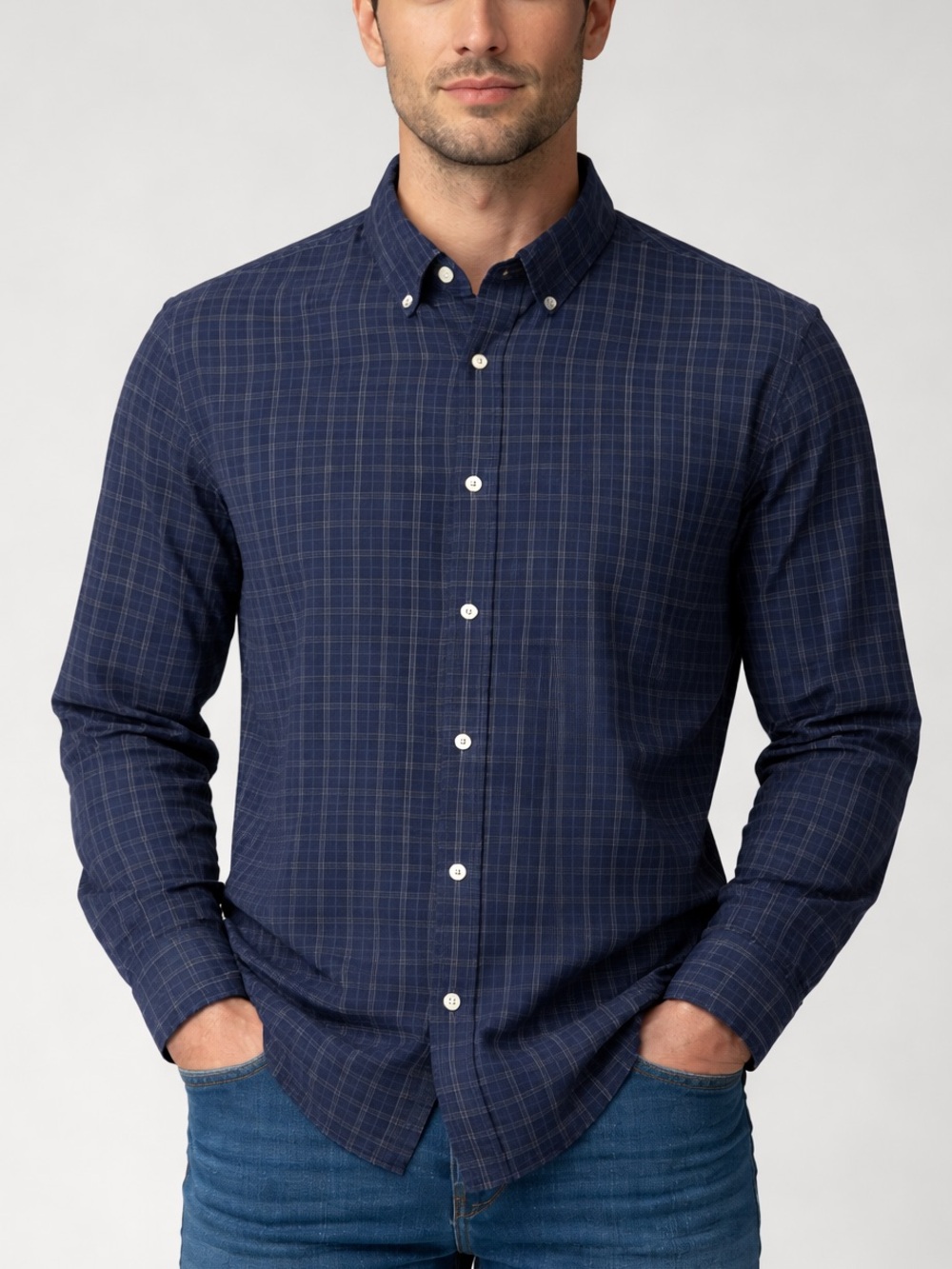 Goodfellow & Co Men's Dark Blue Plaid Button-Down Shirt